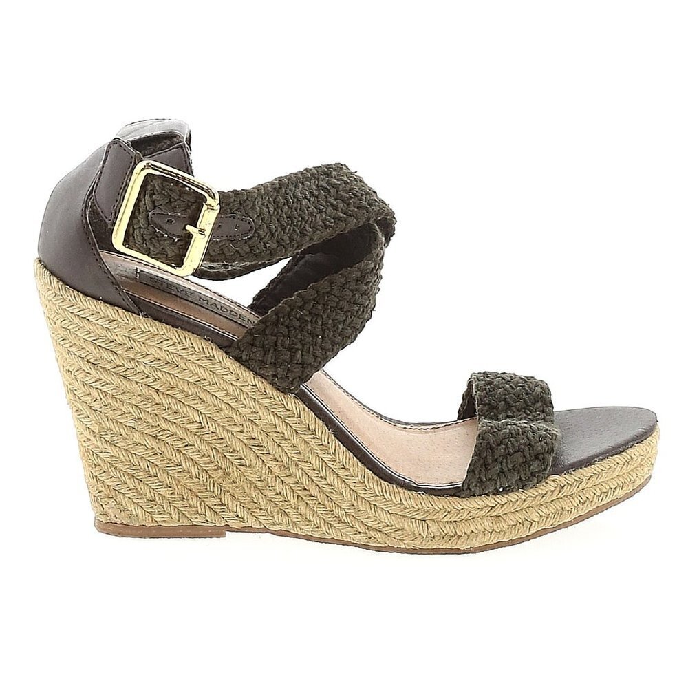 Steve Madden Skylar Wedges Olive Woven buckle 10